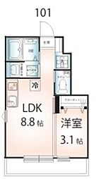 JR中央線 武蔵小金井駅 徒歩22分の賃貸アパート 1階1LDKの間取り