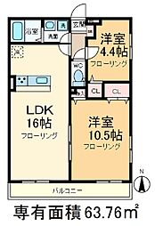 リブリ・SHISUI 1 3階2LDKの間取り