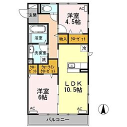 サンフレールB 2LDKの間取図画像