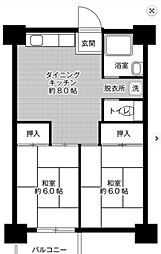 ビレッジハウス泉北栂タワー 2DKの間取図画像