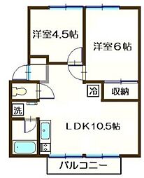 ベルヴュー港南台 1階2LDKの間取り