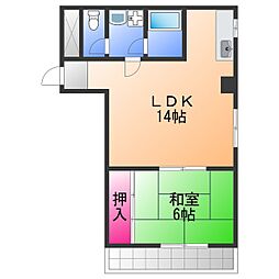 小松里マンション 5階1LDKの間取り