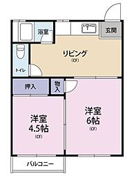 コーポ・レマン 2DKの間取図画像