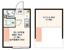 ハーモニーテラス豊島VI 2階ワンルームの間取り
