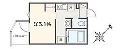 MELLAS黄金町 1Kの間取図画像