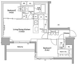 ザ・パークハビオ滝野川 4階2LDKの間取り