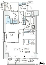 ロイヤルパークス赤羽サウス 7階2LDKの間取り