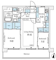 パルティール赤坂 2LDKの間取図画像