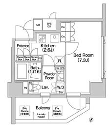 コンフォリア神楽坂DEUX 1Kの間取図画像