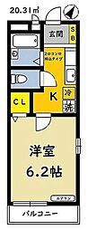 グリーンハウス 1Kの間取図画像