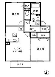 クレセント2 2LDKの間取図画像