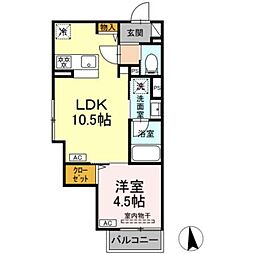 セレスティア青井II 2階1LDKの間取り