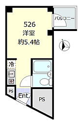 ソフトタウン青山 5階ワンルームの間取り