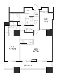 ザ・パークハウス西新宿タワー60 2LDKの間取図画像