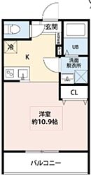 STONE RIVER 西所沢B ワンルームの間取図画像