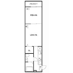 MQuarto福生 1LDKの間取図画像