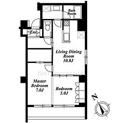 フレンシア外苑西 6階2LDKの間取り