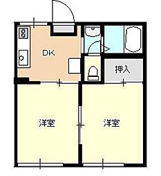 アイビーハウス1 2Kの間取図画像