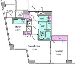 レジディアタワー乃木坂 1LDKの間取図画像