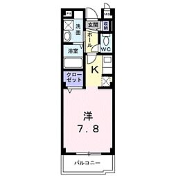 ル・オール2 1Kの間取図画像