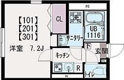 イクシオ江戸川 1Kの間取図画像