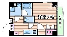 阪急千里線 千里山駅 徒歩4分の賃貸マンション 4階1Kの間取り