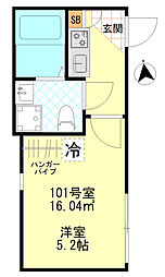 コンフォート東四ツ木 1階1Kの間取り