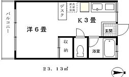 みどりハイツ ワンルームの間取図画像