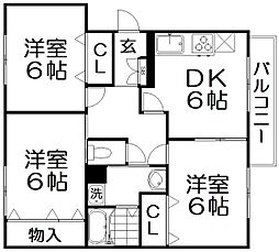 ヒルサイド幸水弐番館 3DKの間取図画像