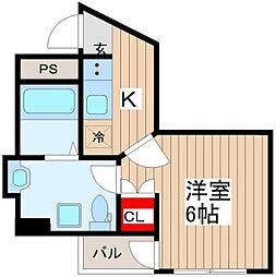 ゴールドキャッスル 1Kの間取図画像