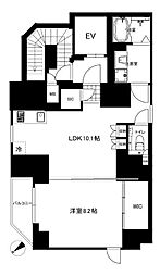 クリアルプレミア恵比寿 2階1LDKの間取り