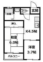 豊田第3コーポラス 2Kの間取図画像