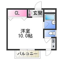 アルモカーサMOZU ワンルームの間取図画像