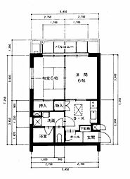 エクシードマンション周船寺 2DKの間取図画像