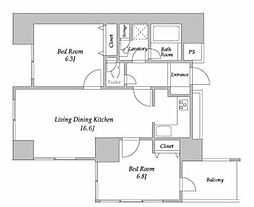 プラザタワー勝どき 2LDKの間取図画像
