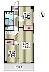 ヴィラ中川 2LDKの間取図画像