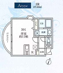 アカンサス ワンルームの間取図画像