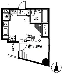 プルナス湯島 4階ワンルームの間取り
