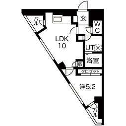 ラクレイス西新レジデンシャルタワータワー棟 1LDKの間取図画像