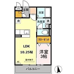 フェリスタ宮沢 1LDKの間取図画像