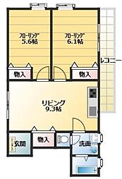 浜野ビル 2LDKの間取図画像