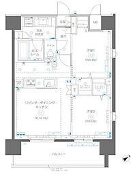 アルファレジデンシア南千住 15階2LDKの間取り