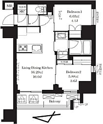 フレンシア御徒町 2LDKの間取図画像