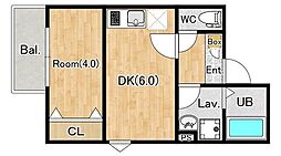 ジーメゾン桶川ソレイユ 1DKの間取図画像