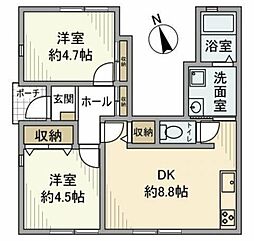 フィオーレ盆栽 1階2DKの間取り