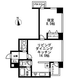 レジディアタワー麻布十番 1LDKの間取図画像