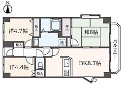 日神パレステージ湘南台 3DKの間取図画像