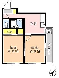 緑ヶ丘マンション 2DKの間取図画像