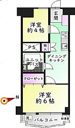川口第一永谷マンション 2階2DKの間取り