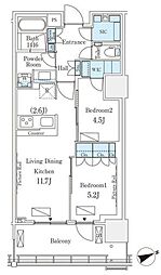 ロイヤルパークス品川 2LDKの間取図画像